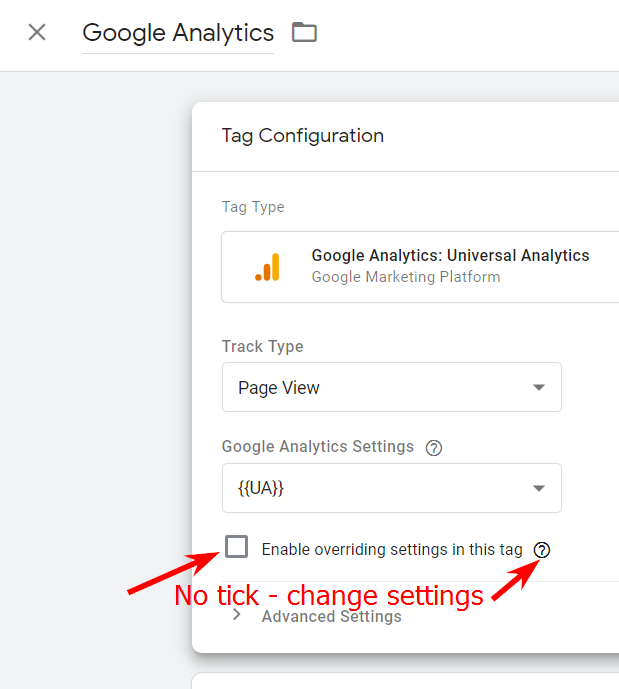 Enable overriding settings for this tag in Google Universal Analytics