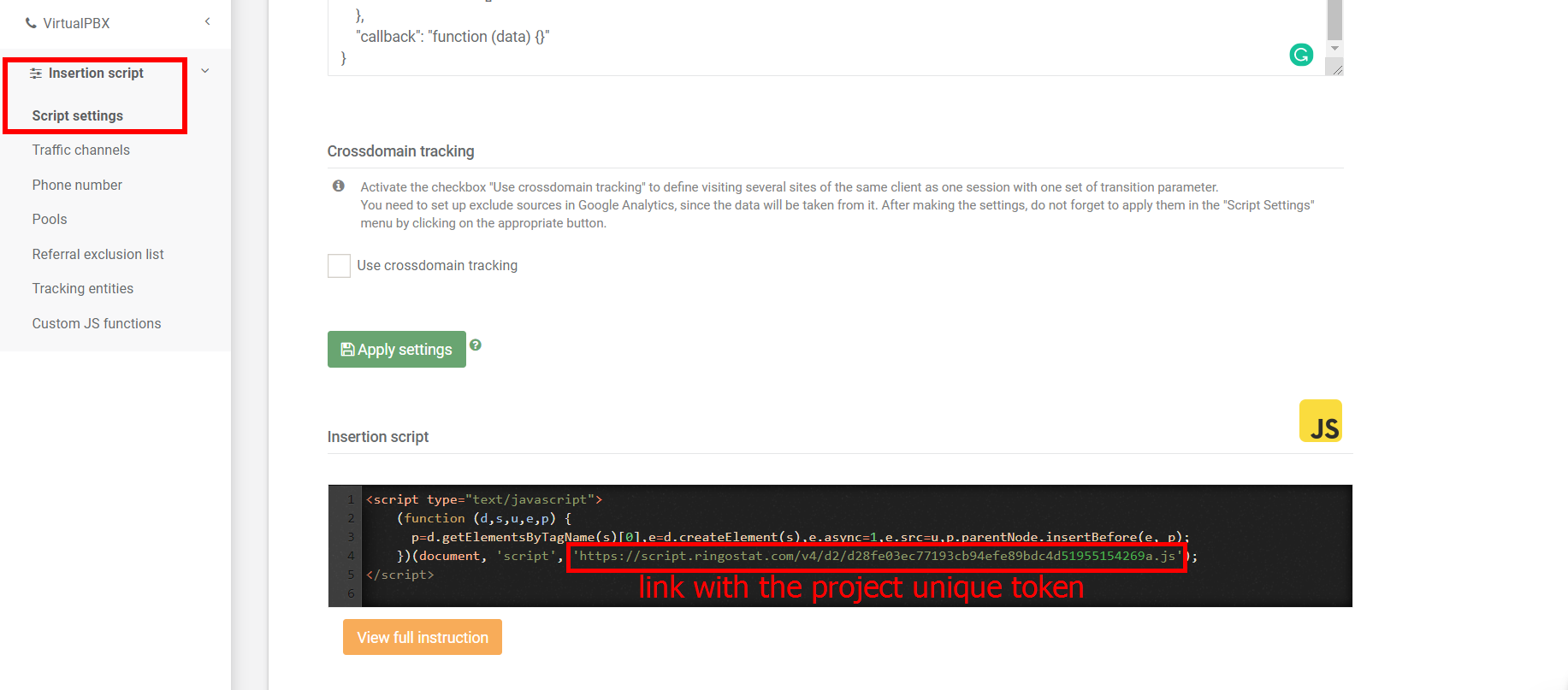 Insertion script in Ringostat