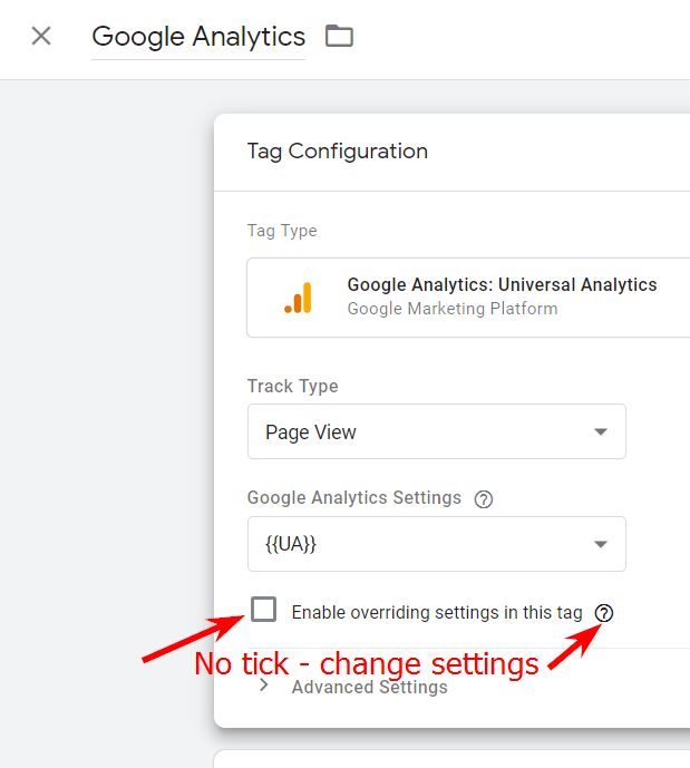 Enable overriding settings for this tag in Google Universal Analytics 