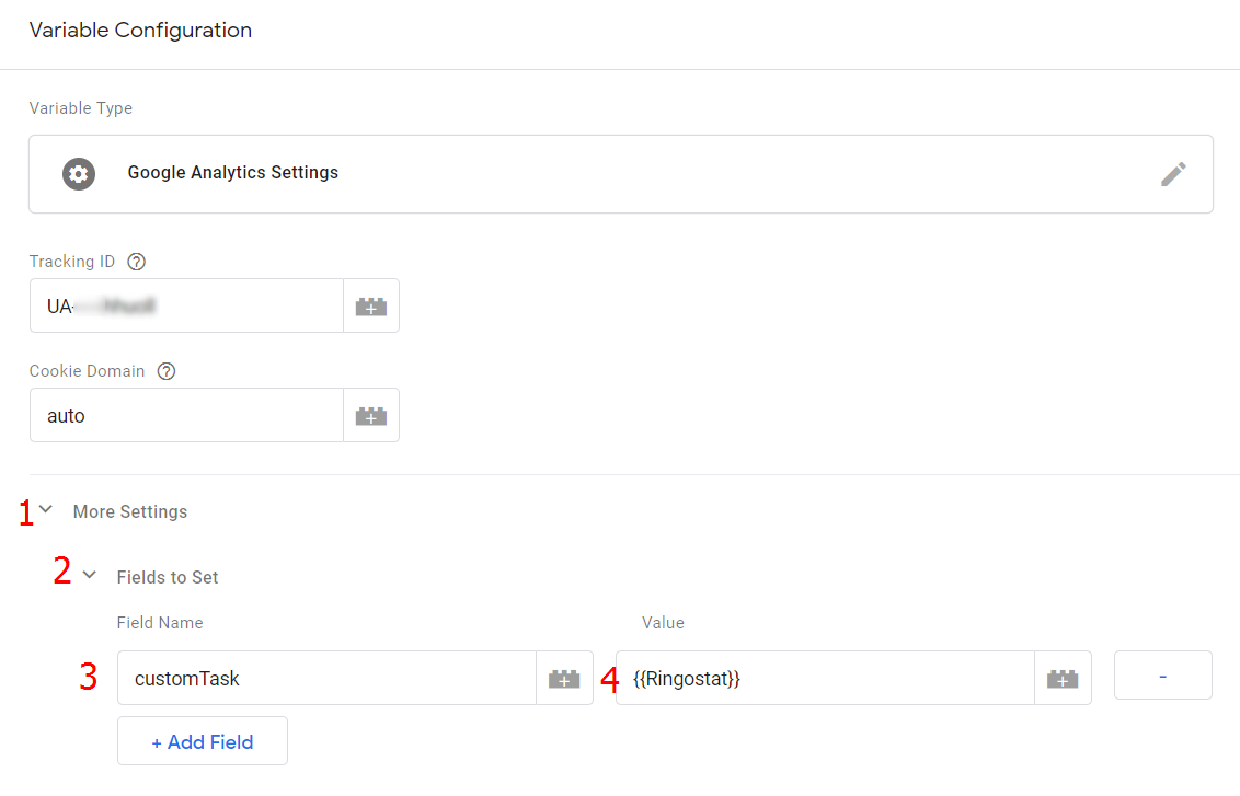 Variable configuration in Google Analytics