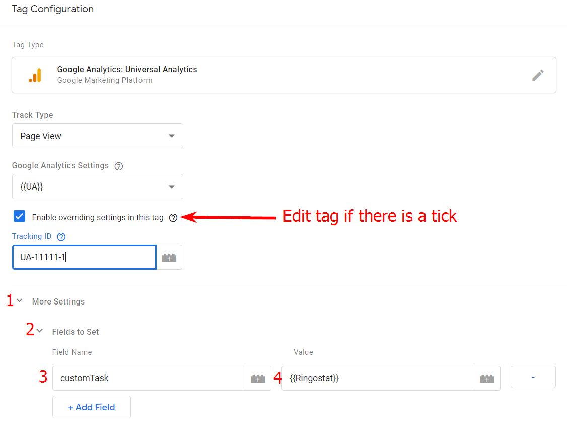Tag configuration in Google Universal Analytics