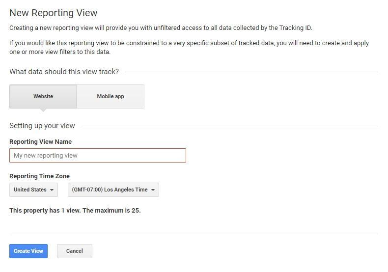 How to create a new reporting view in Google Analytics