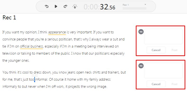 Video transcribing with Descript