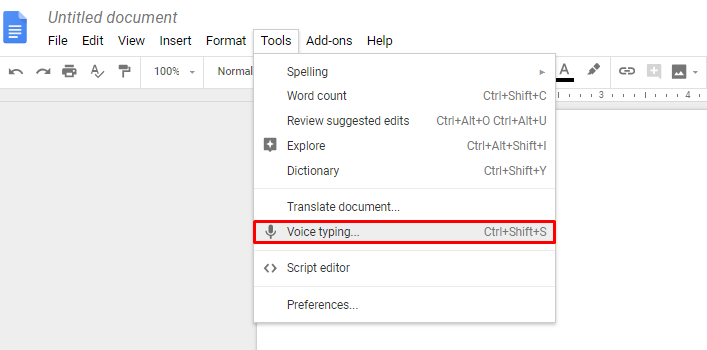 Voice typing in Google Documents