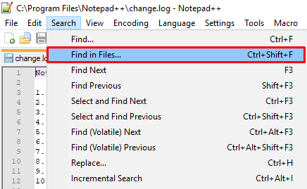 Search in css code Notepad ++