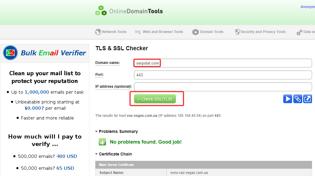 TLS SSL Checker online