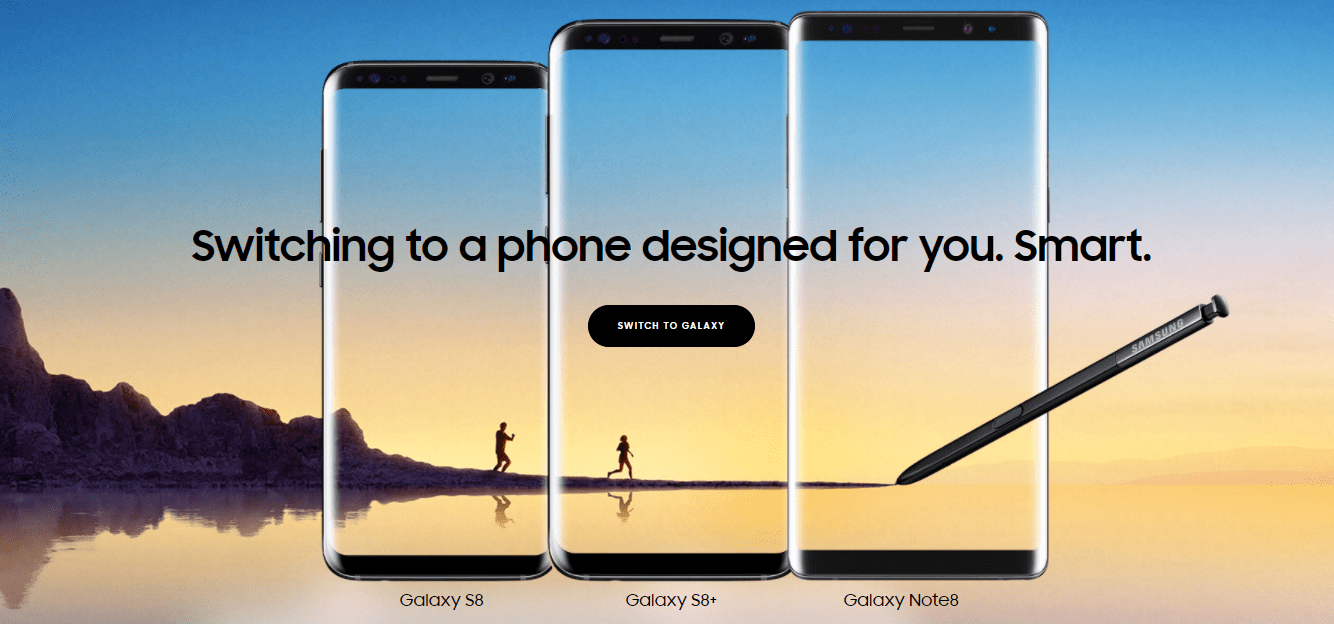 Landing page for marketing promotion of the Samsung Galaxy Note 8 