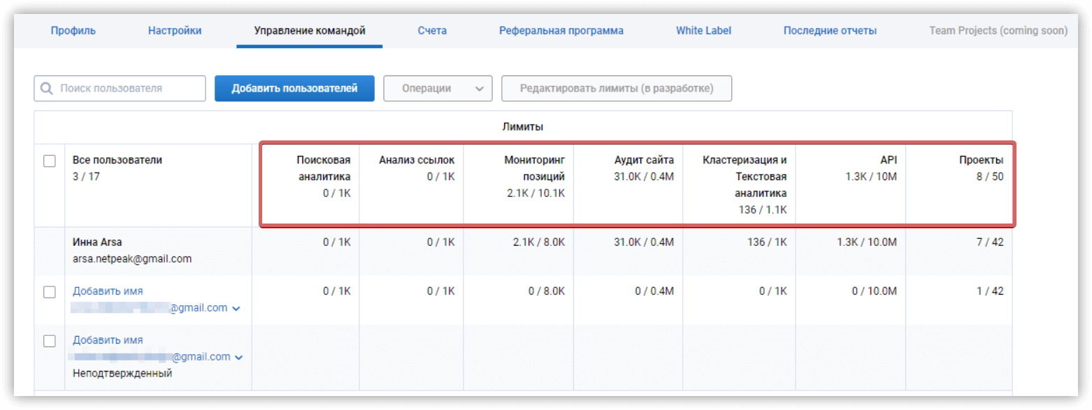 Настройка мультиюзерности в Serpstat