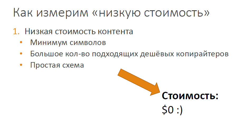 Как измерить низкую стоимость контента