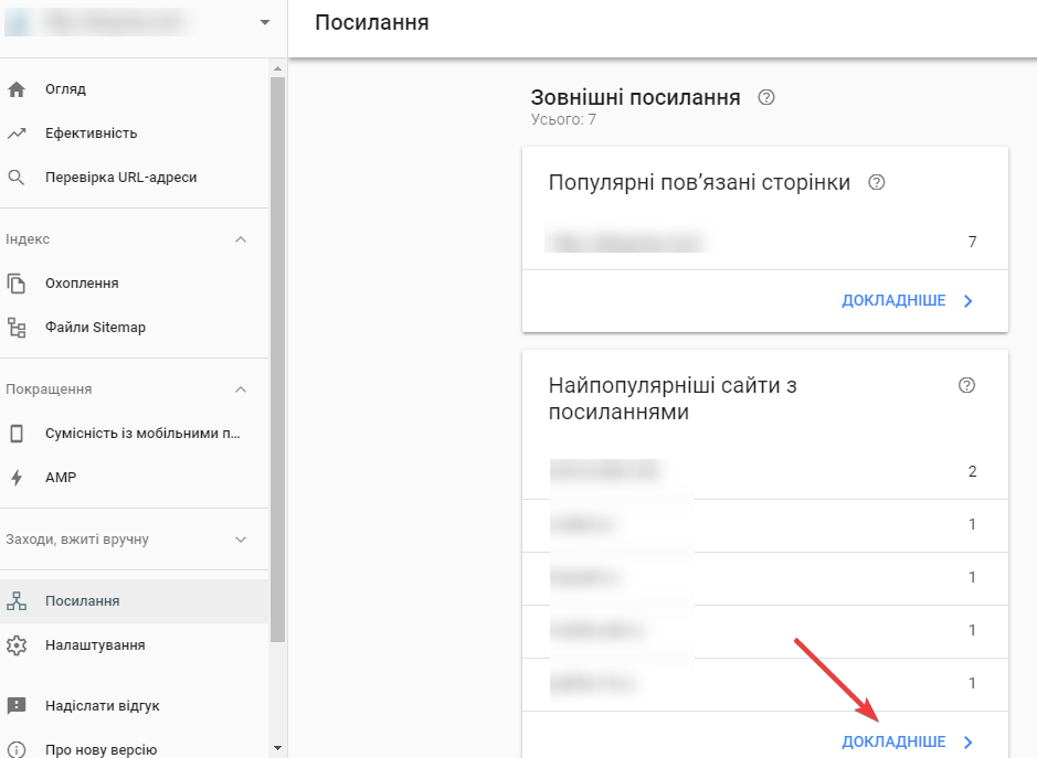 Популярные ссылки в Google Search Console
