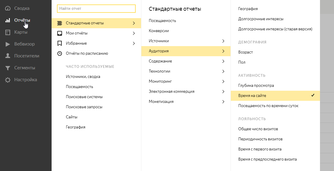 Среднее время на сайте в Яндекс.Метрике