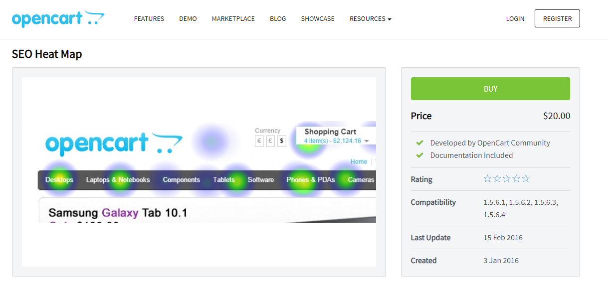 Модуль тепловой карты для OpenCart