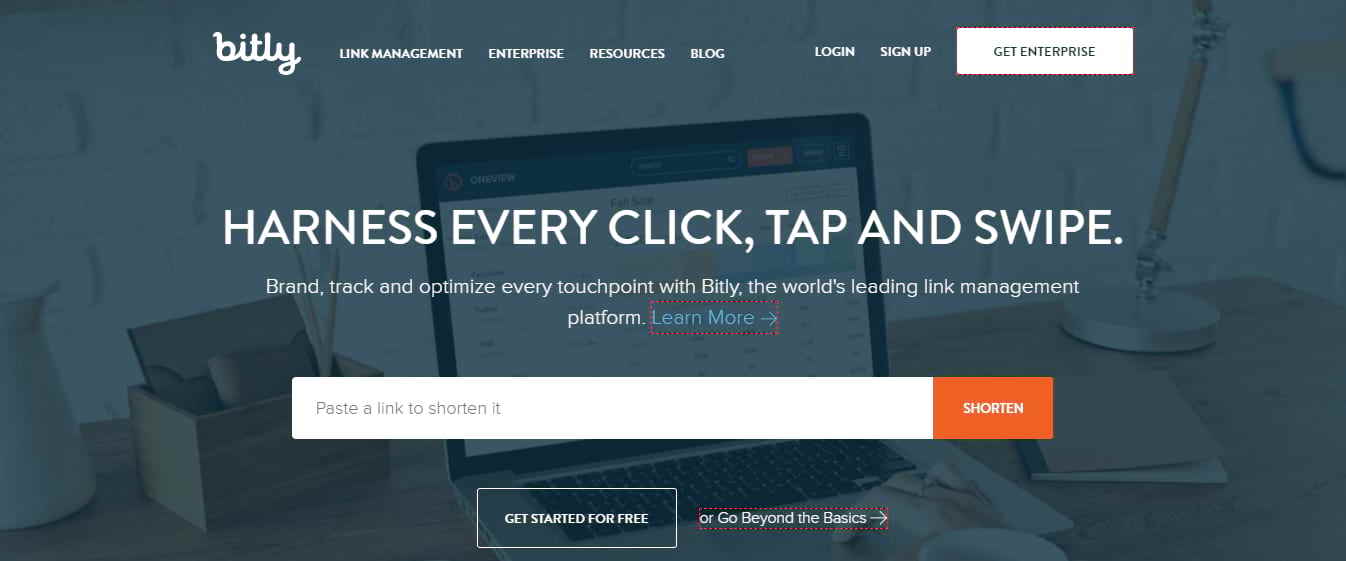 Главная страница сервиса для сокращения ссылок bitly.com