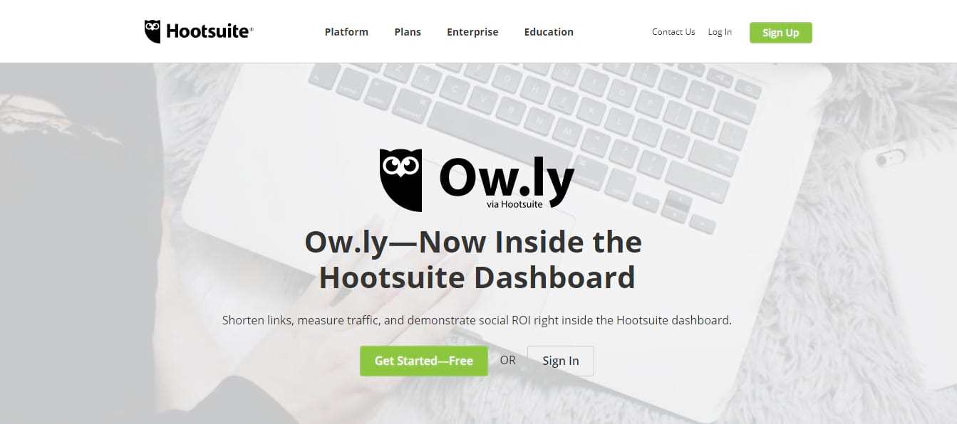 Главная страница сокращателя ссылок Ow.ly