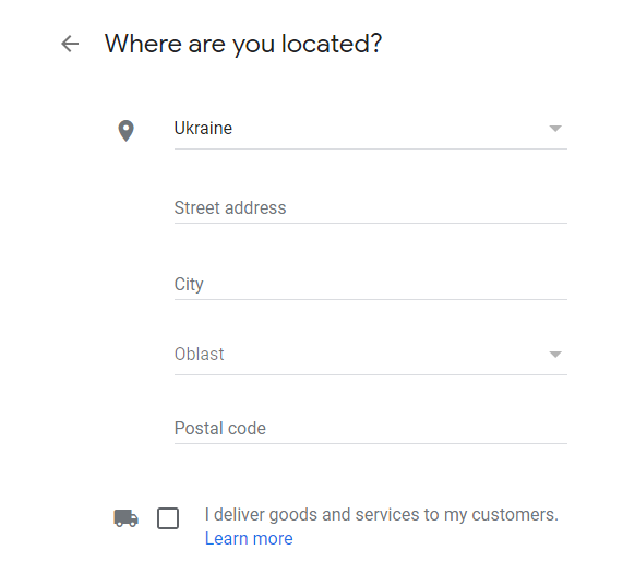Адрес компании в Google My Business