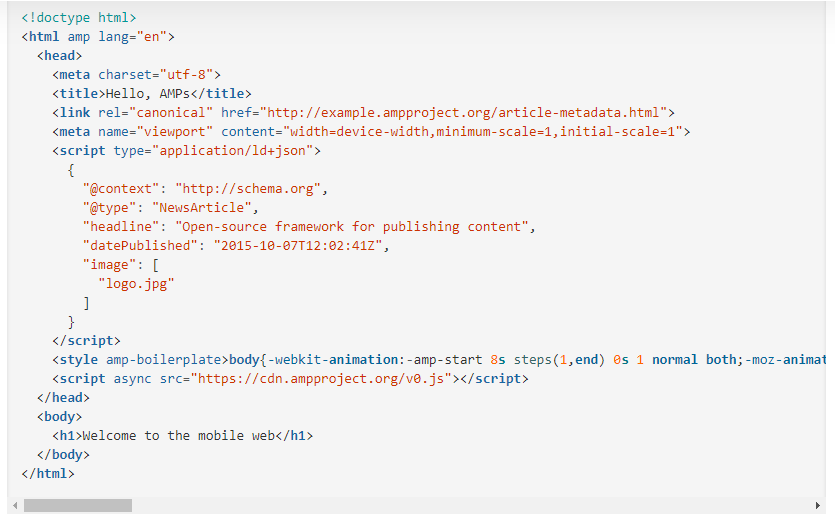 Структура AMP страницы и ее HTML код