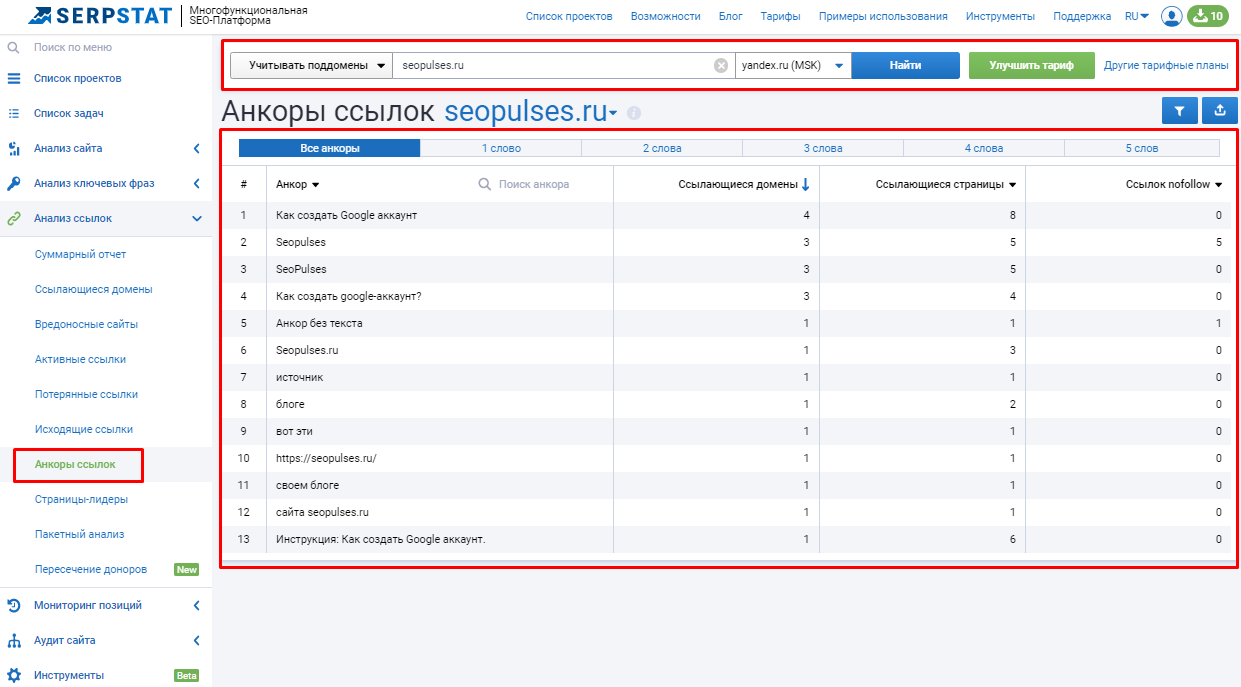 как проверить анкоры обратных ссылок