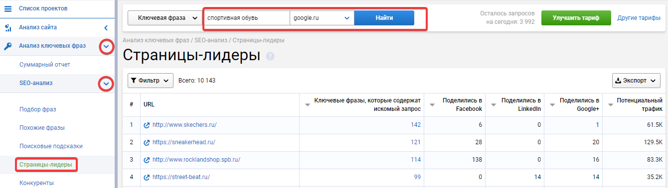 Анализируем главных конкурентов по фразе