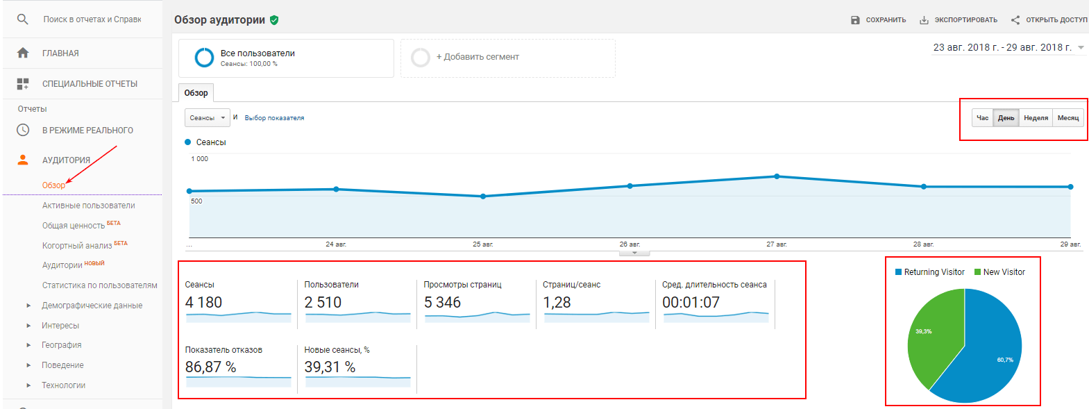 Обзор аудитории в Google Analytics