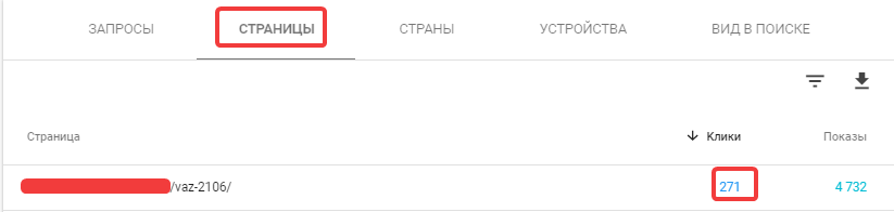 Список страниц в Google Search Console