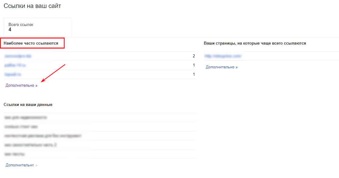 Список ссылок на сайт в Google Search Console