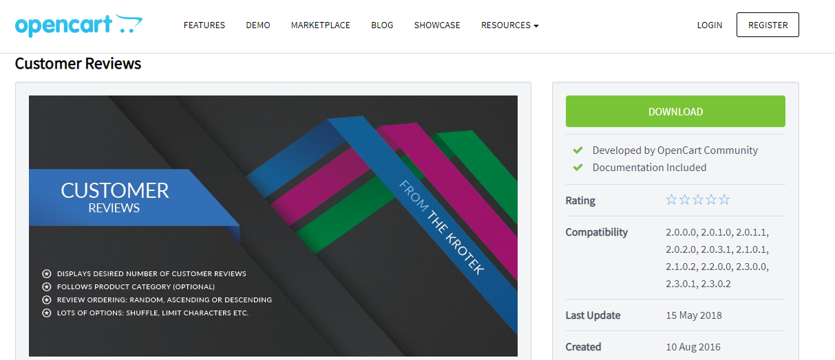 Модуль отзывов OpenCart Customer Reviews