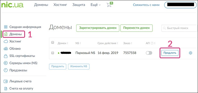 Продление домена на Nic.ua