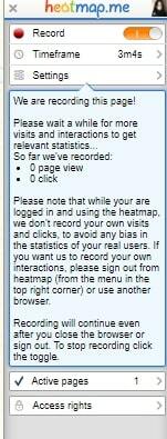 Панель плагина Heatmap for WordPress на сайте