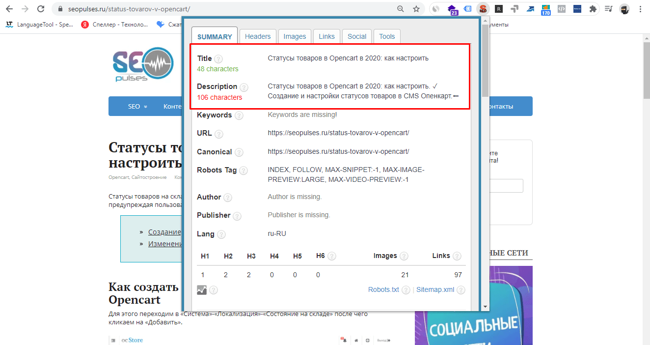 Google Chrome SEO META