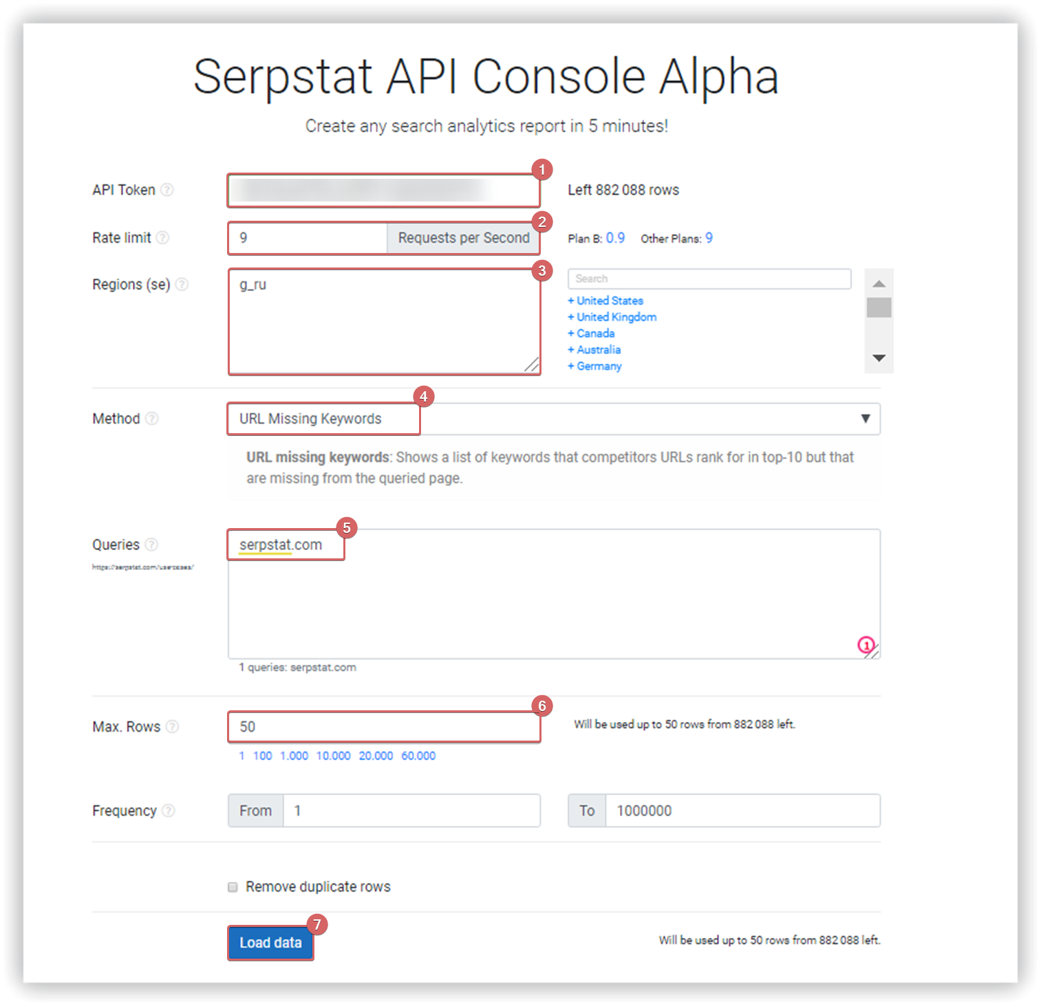 API-консоль serpstat
