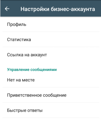 Настройки бизнес-аккаунта в WhatsApp Business