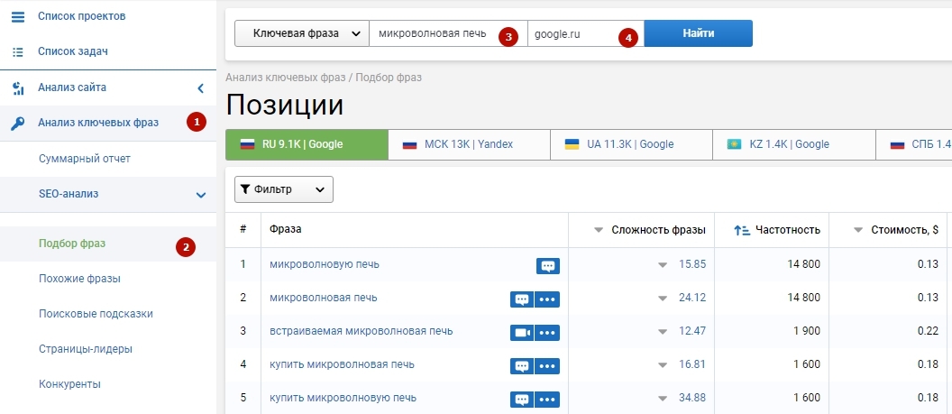 Сбор семантического ядра в Serpstat