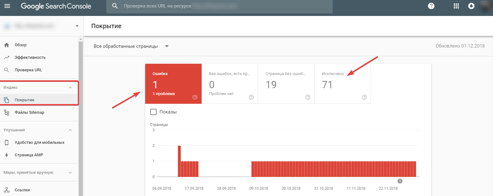 Покрытие в Google Search Console