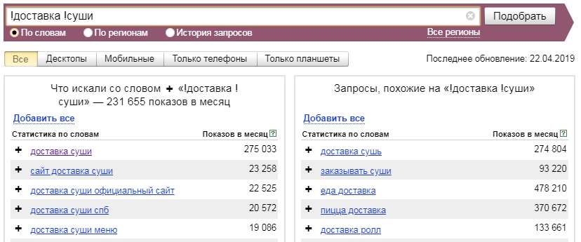 Восклицательный знак Яндекс.Вордстат