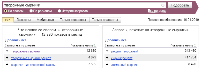 Похожие запросы Яндекс.Вордстат