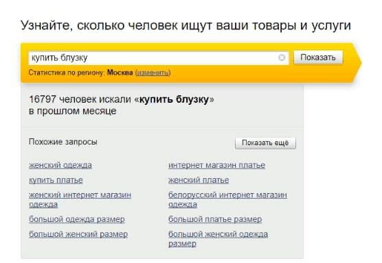 Статистика частотности ключевых фраз Яндекс.Директ