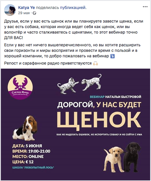 Рекламные публикации в соцсетях