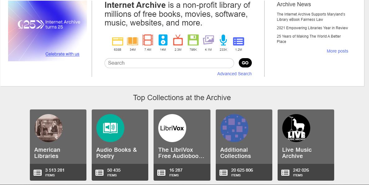Поисковая система Internet Archive