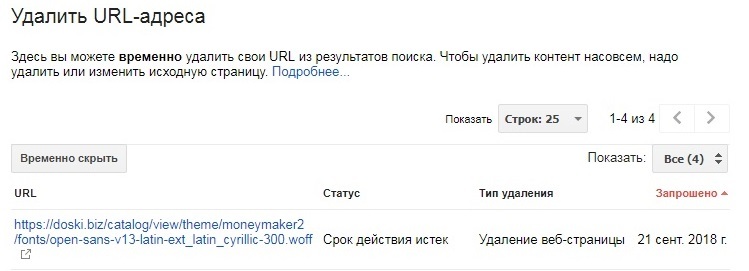 Удаление URL-адресов из индекса в Google Search Console