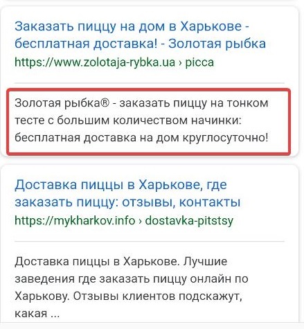 Тег Description в сниппете поисковой выдачи
