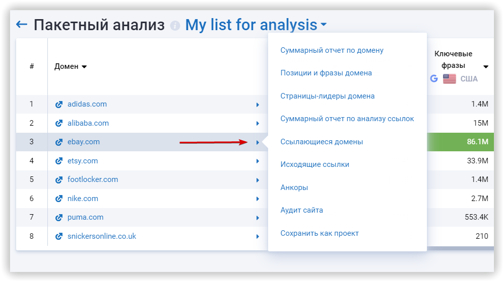 отчет для анализа доменов