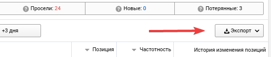 Отчет по позициям ключевых фраз можно экспортировать в двух форматах: CSV и XLSX