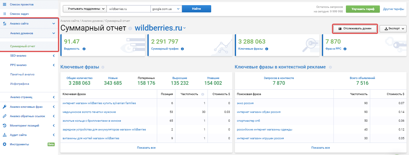 Добавление проекта в суммарном отчете