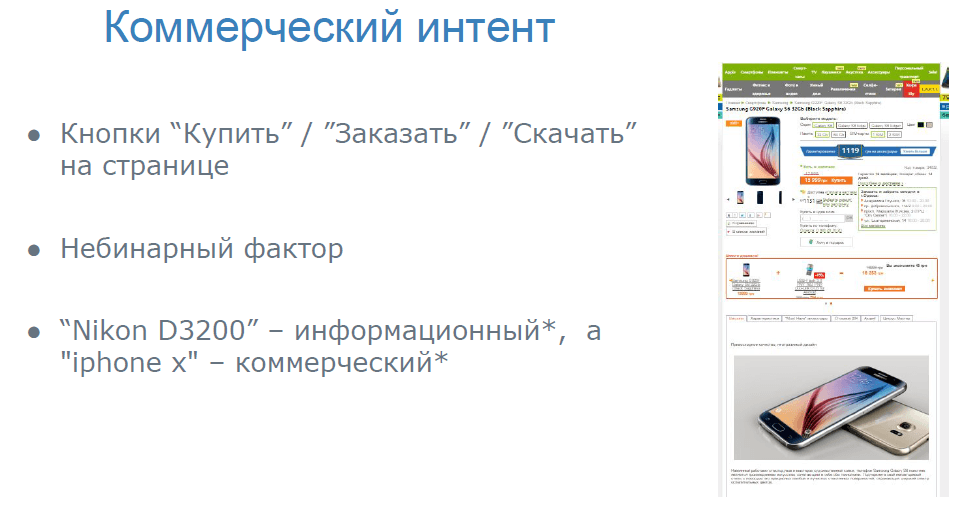 Примеры коммерческого интента
