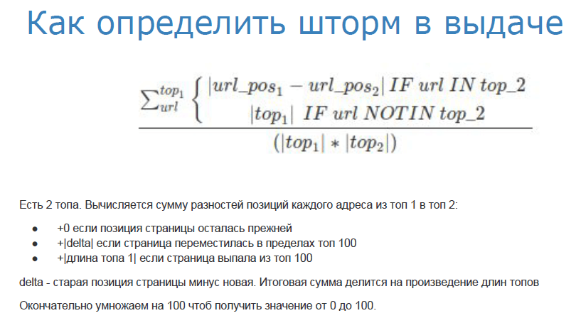 Формула просчета шторма выдачи по фразе