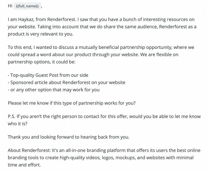 Outreach email template (guest blogging)