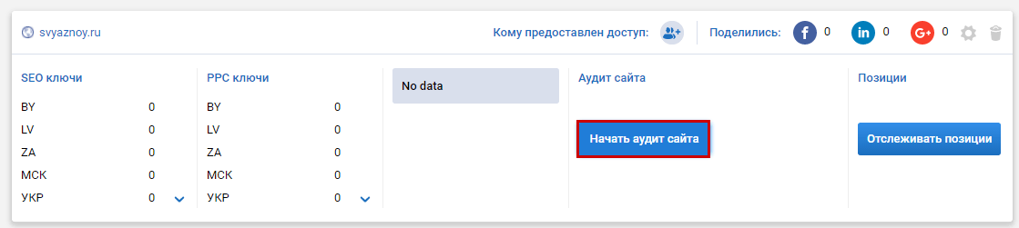 Кнопка Начать аудит сайта