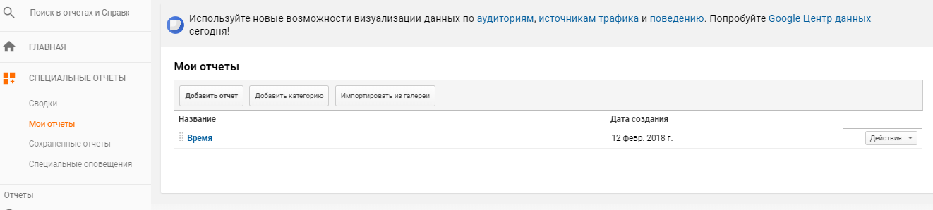 Сохраненные отчеты аналитики за определенный промежуток времени