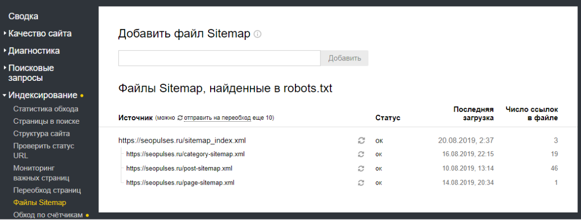 sitemap яндекс вебмастер
