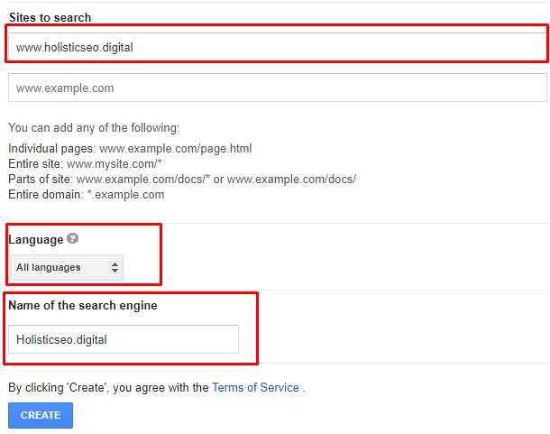 custom search engine settings